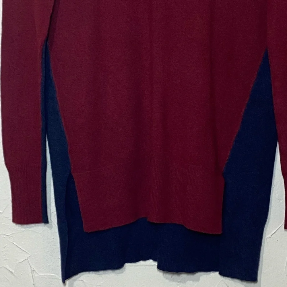 ✅ J. Crew Hi Low Color block Maroon Blue Wool Sweater Sz XXS